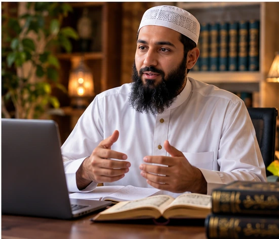 Young Quran student reading in a mosque