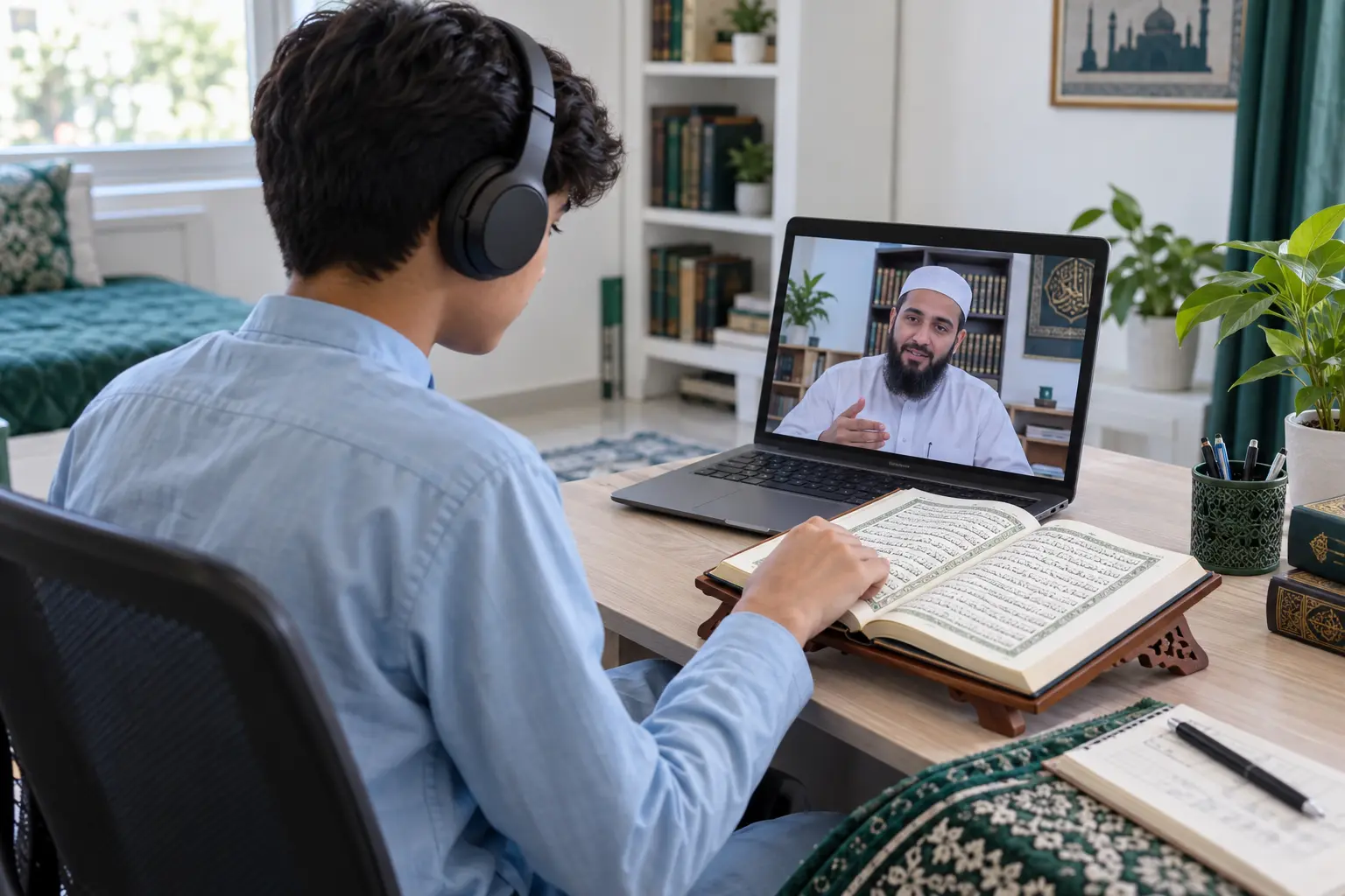 Student learning Quran in an online lesson
