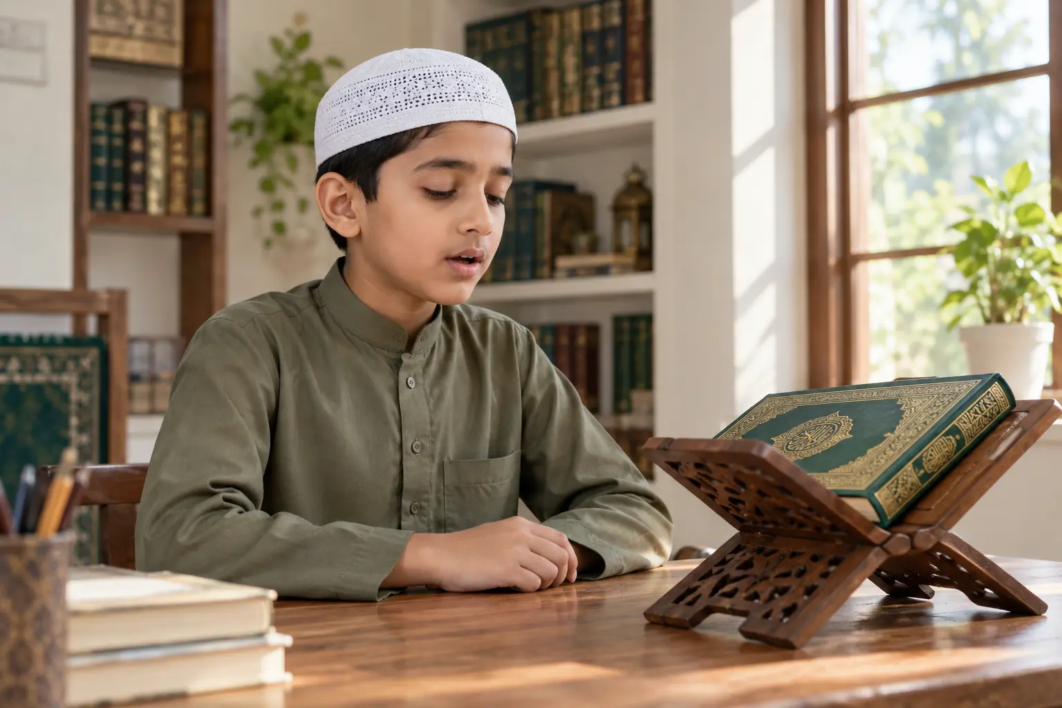 Online Quran lesson setup with learning materials