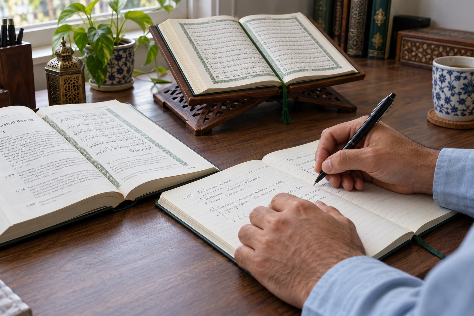 Quran study and handwritten notes