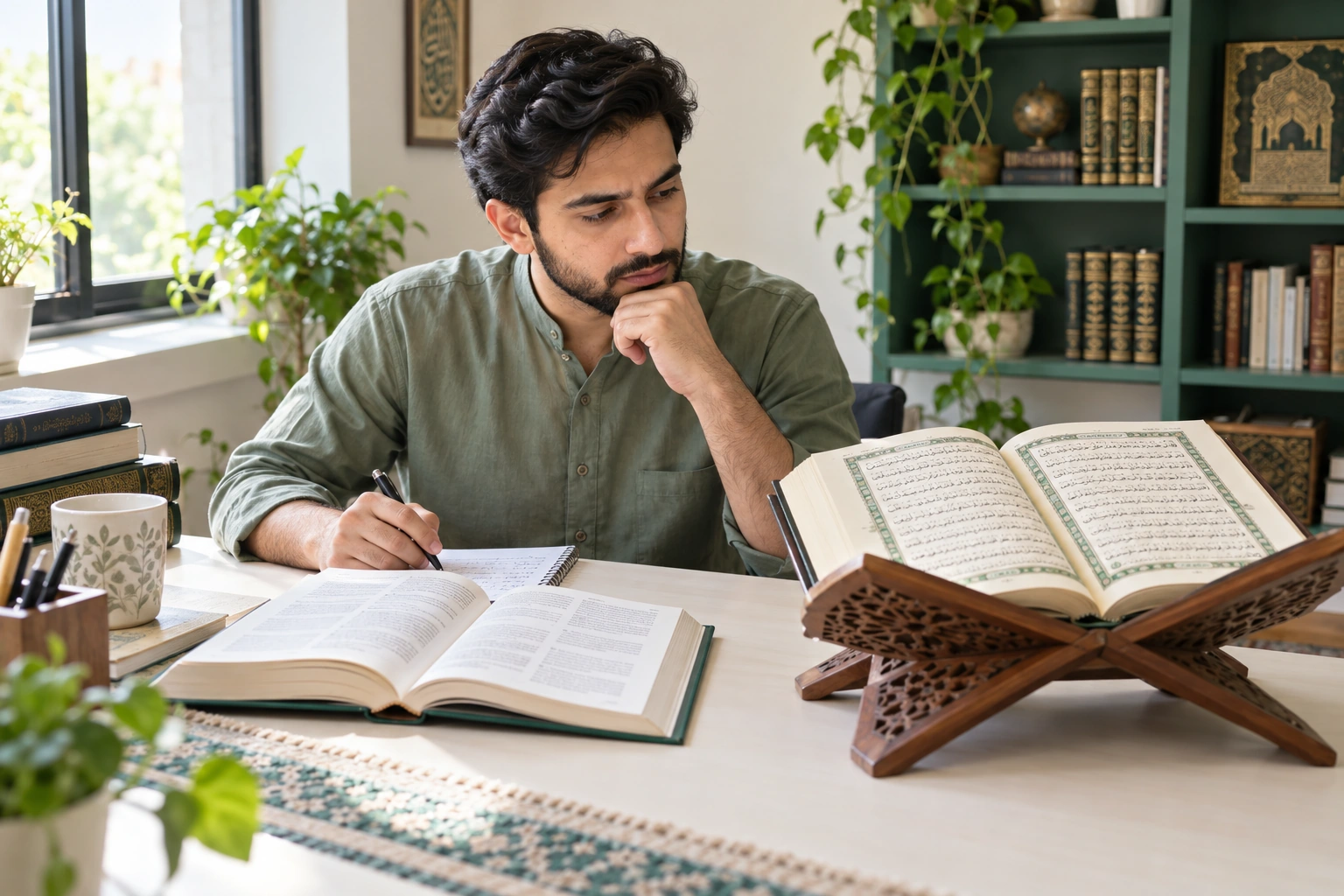 Illustrative online Quran translation lesson with teacher and student
